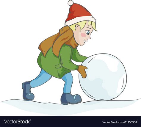 Boy Rolling A Snowball Royalty Free Vector Image