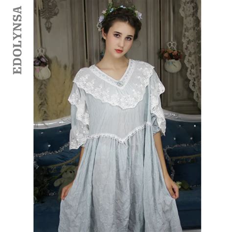 Princess Style Sleepwear Vintage Nightgown Long Cotton Nightwear Women Lace Lantern Pactchwork