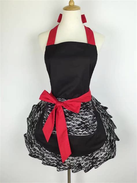 Sexy Bowknot Cooking Apron Kitchen Woman Baking Restaurant Lady Maid Pocket T New Black