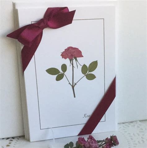 Pressed Flower Rose Card Set Handcrafted T Of 3 Unique Cards