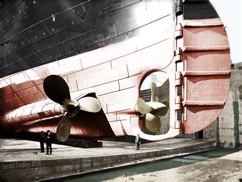 Rms Olympic In Drydock Showing Lower Stern Hull And Propellers With