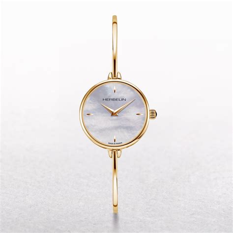 michel herbelin ladies fil bangle gold plated watch in stainless steel