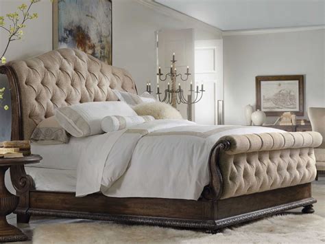 Hooker Furniture Rhapsody Rustic Walnut King Size Tufted Sleigh Bed
