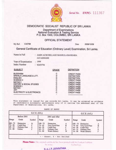 Gceordinary Level 1999 School Certificate Pdf