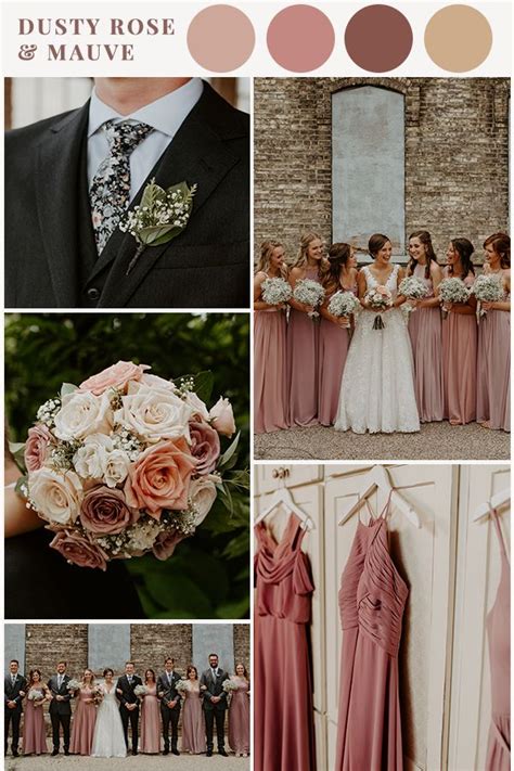 Dusty Rose And Mauve Wedding Color Palette For Bridesmaids With Rose Bouquet Mauve Wedding