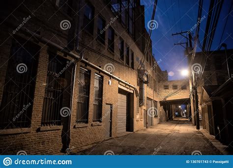 Dark And Scary Downtown Urban City Street Alley Scene At