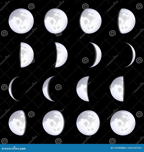 Creative Vector Illustration Of Realistic Moon Phases Schemes Isolated