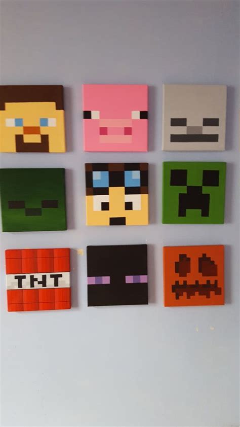 Minecraft Wall Art Set Of 9 Canvases Small 8 X 8 Minecraft Wall