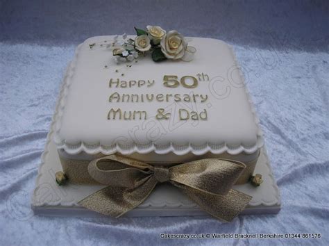Square Golden 50th Wedding Anniversary Cake With Delicate Sugar Roses