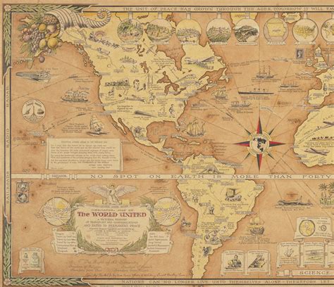 Visionary World Map By Ernest Dudley Chase Hand Colored By Him And