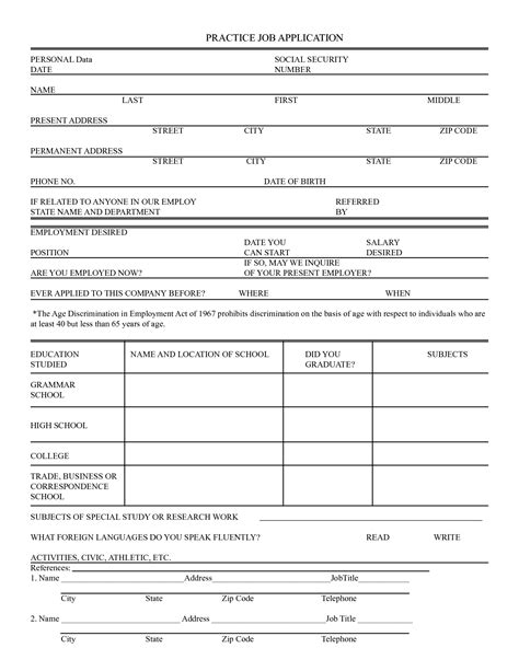 Printable Practice Job Application Form Printable Forms Free Online