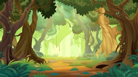 Forest Cartoon Background Forest Tree Grass Background Image And