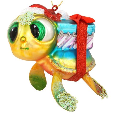 Sea Turtle With Gifts Glass Ornament Turtle Theme Turtle Ornament