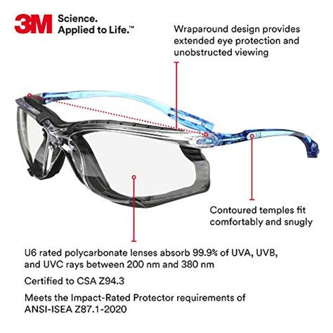 3m safety glasses virtua ccs ansi z87 anti fog indoor outdoor mirrored lens blue frame