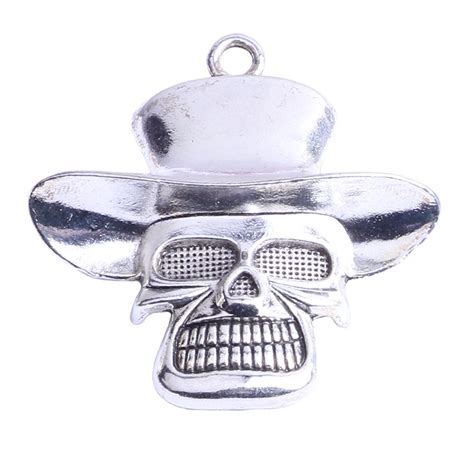 6 Pcslot Antique Silver Plated Skull Head Charm Pendants For Bracelet