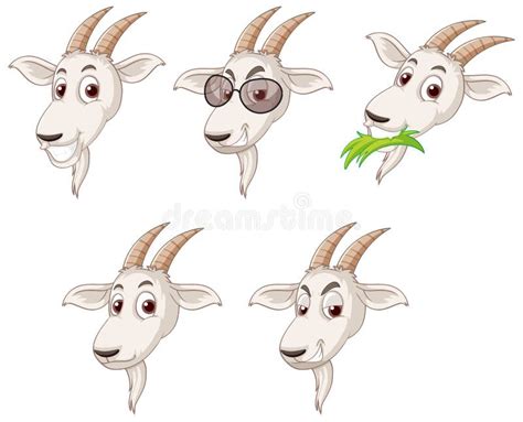 Set Of Different White Goat Heads Stock Illustration Illustration Of