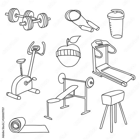 Fitness Gym Equipmenthand Draw Doodle Set Icons Stock Vector Adobe Stock
