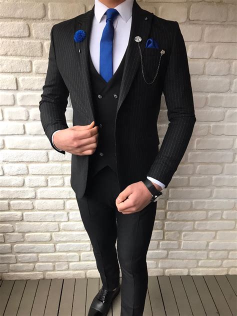 Camillus Black Slim Fit Pinstripe Suit - Bespoke Daily
