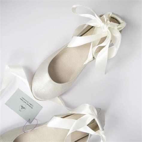 Ballet Flats Shoes In Champagne Leather With Satin Ribbons Bridal