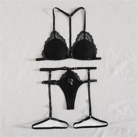 Bras Sets Sexy Lace Bra And Panty Set Women Garters Push Up Lingerie Bralette Thong Panties G