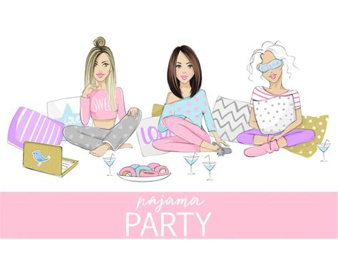 Premium Vector Pajama Party Illustration With Beautiful Young Women