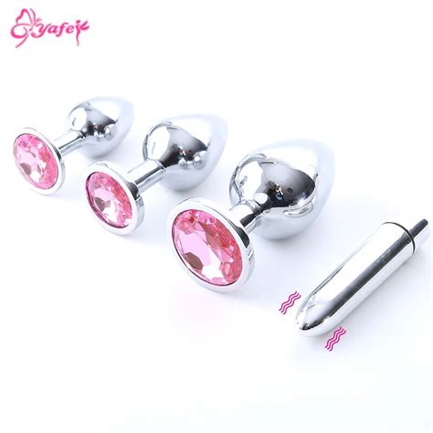 3 Sizes Metal Anal Plug With Pink Jeweled Steel Butt Plug With Diamond