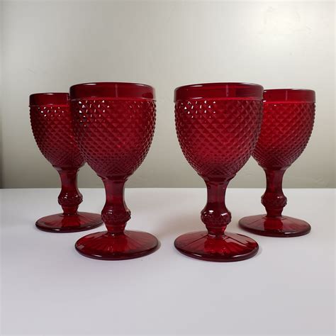 Ruby Red English Hobnail Wine Glasses Set Of 4 Etsy Wine Glasses