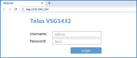 Telus VSG1432 - Default login IP, default username & password