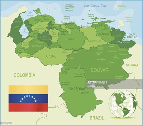 Green Map Of Venezuela States Cities Flag High Res Vector Graphic