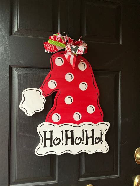 Santa Hat Door Hanger Painted Wood Santa Hat Polka Dot Elf Etsy