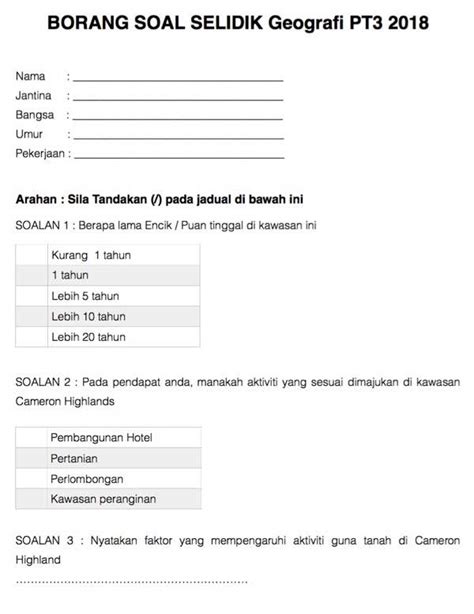 Contoh Borang Temu Bual Kerja Lapangan Geografi