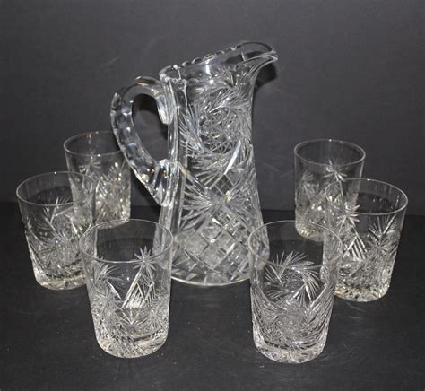 Bargain John's Antiques | American Brilliant Cut Glass Pitcher with 6 ...