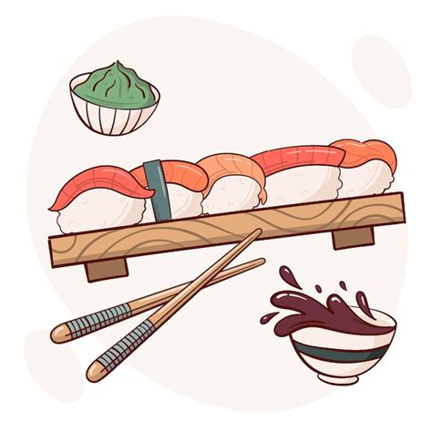 Desenhe Ilustração Vetorial De Rolo De Sushi Nigiri Conceito De Menu De