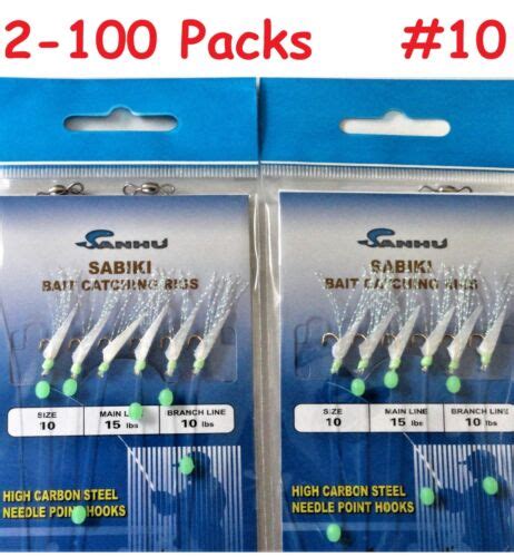 2 To 100 Packs Size 10 Sabiki Bait Rigs 6 Hooks Saltwater Fishing
