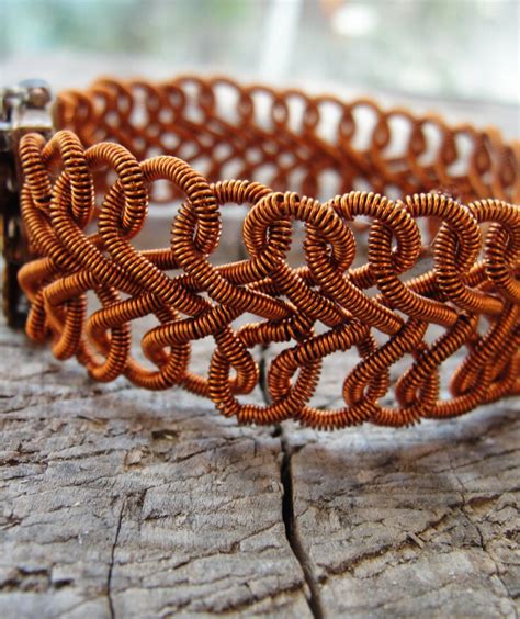 Woven Copper Bracelet Herringbone Style Wire Wrapped Statement Etsy