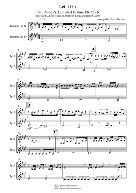 Let It Go From Frozen For Trumpet Duet Music Sheet