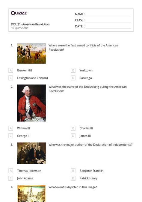 50 American Revolution Worksheets For 10th Grade On Quizizz Free