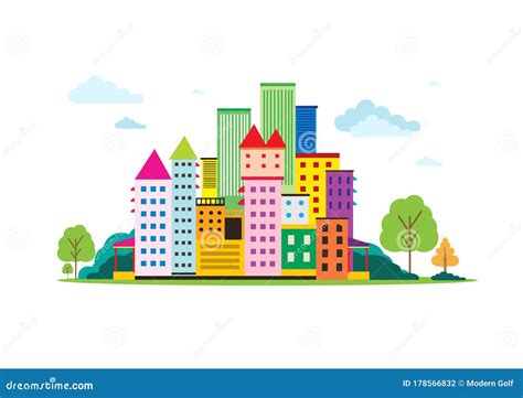 Cityscape Flat Design Urban Landscape Stock Vector Illustration Of