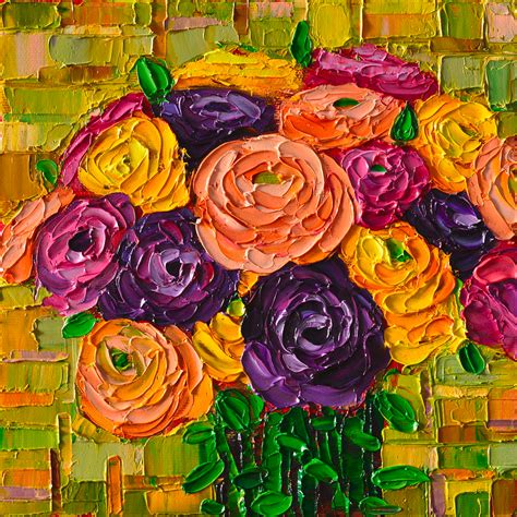 Ranunculus Painting Colorful Buttercups Modern Impressionist Flowers