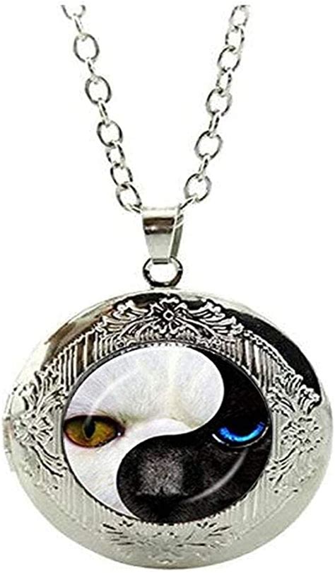 Handmade Yin Yang Cat Locket Necklace Ying Yang Cats Jewelry Art