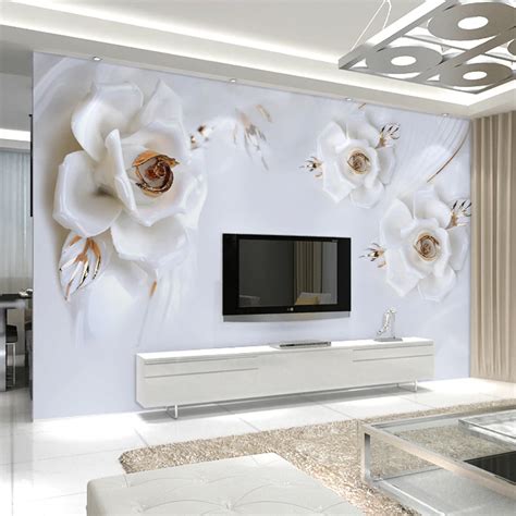 Bacaz White Rose Flower Mural 8d3d Wallpaper Murals For Tv Background