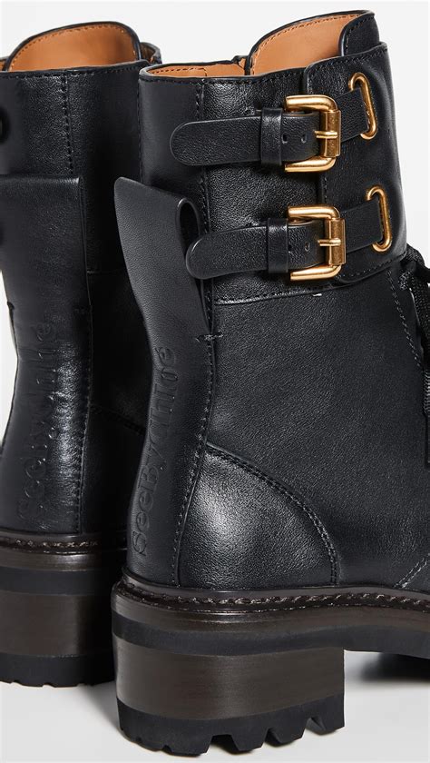 See By Chloé Leather Mallory Combat Lug Boots In Nero Black Lyst