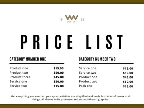Price list templates