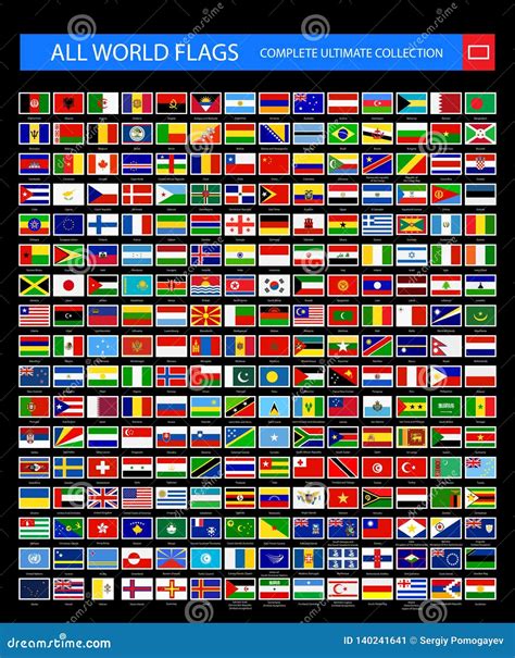 All Vector World Flags With Frame Isolated On Black Background Stock