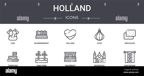Holland Concepto Línea Iconos Conjunto Contiene Iconos Que Se Pueden