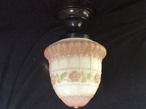 Antique Vintage Victorian Ceiling Light Fixture Mauve And Green Art