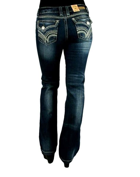 La Idol Womens Rhinestone Mid Rise Bootcut Stretchy Denim Jeans Pants La Idol Bootcut Blue