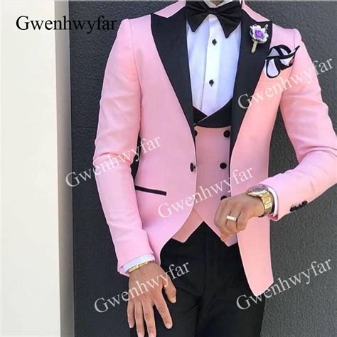 Gwenhwyfar Men Wedding Suits 2018 New Brand Design Real Groomsmen Black Peak Lapel Groom Tuxedos