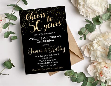 50th Wedding Anniversary Invitation Template Anniversary Etsy