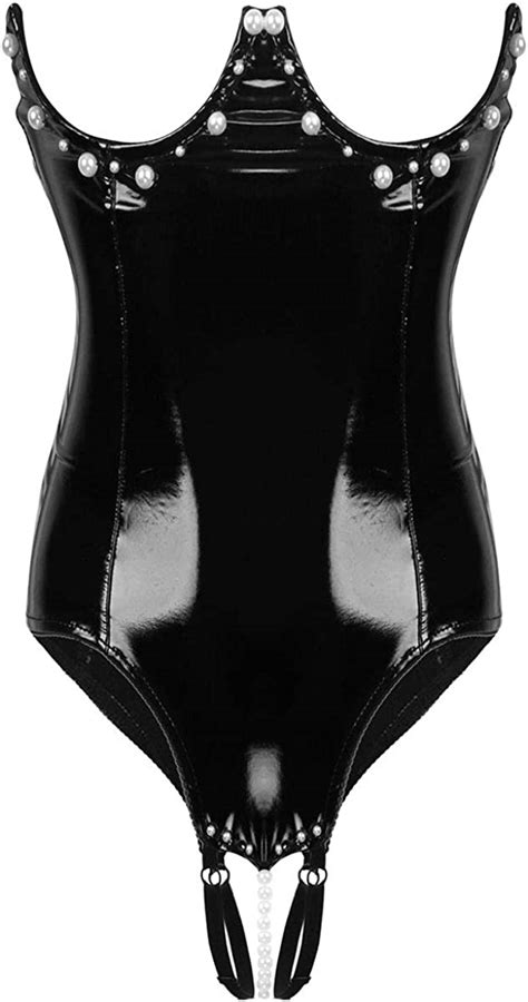 inhzoy femme body lingerie avec perles sexy wetlook ouvert poitrine bodysuit ouvert entrejambe